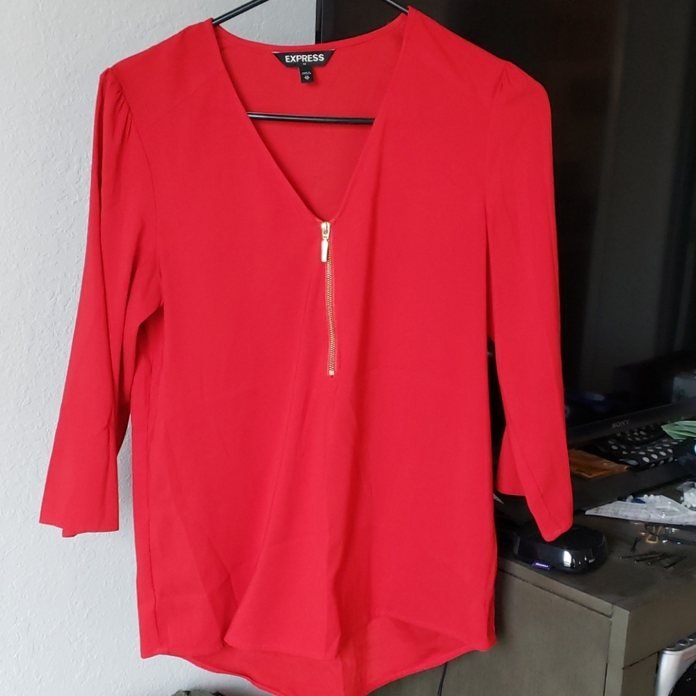Express Silk Red Long Sleeve Dress Shirt